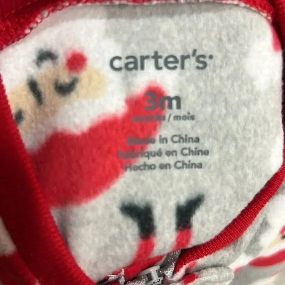 Carter’s Plush Santa Grey and red flannel sleeper Pajamas size 3 months EUC